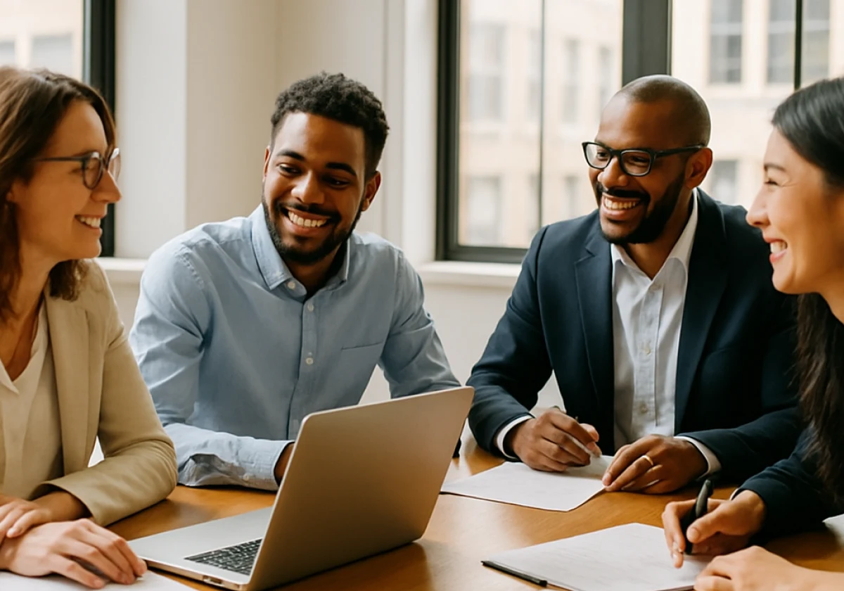 Diverse team of four professionals—mix of genders