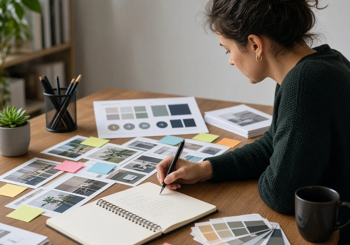 A graphic designer laying out the website layout and palette
